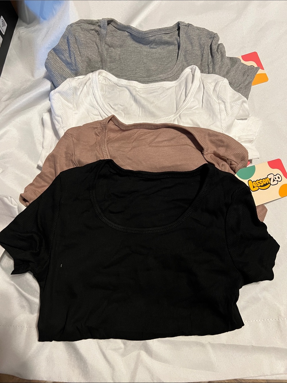 Girls Ribbed Scoop Neck Top - Black, Taupe, White, Gray